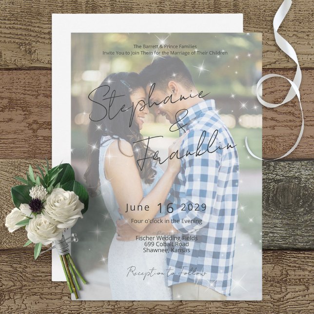Foto Modern Vellum Sparkle Hochzeit Einladung (Von Creator hochgeladen)