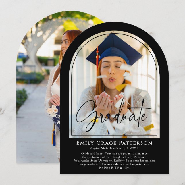 Foto Moderne Bogenschrift Abschluss Ankündigung (Vorne/Hinten)