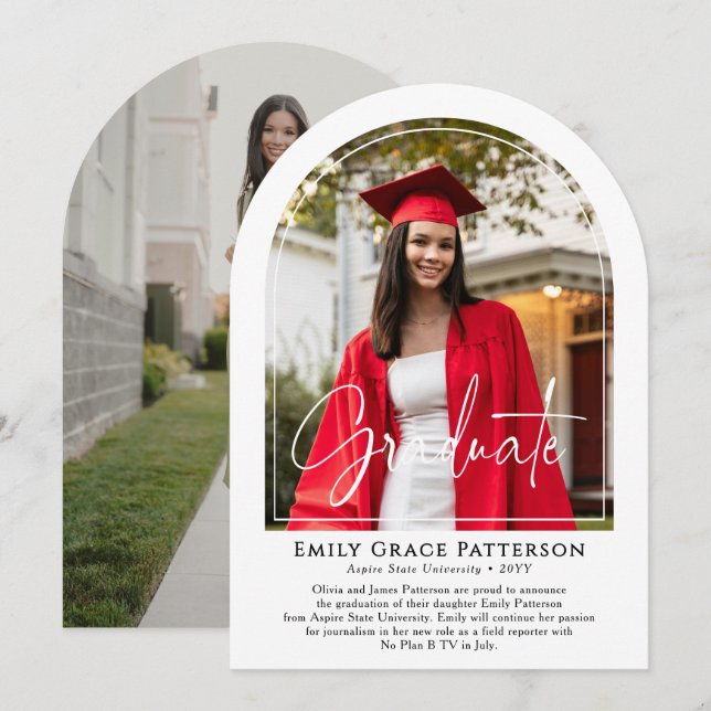 Foto Moderne Bogenschrift Abschluss Ankündigung (Vorne/Hinten)