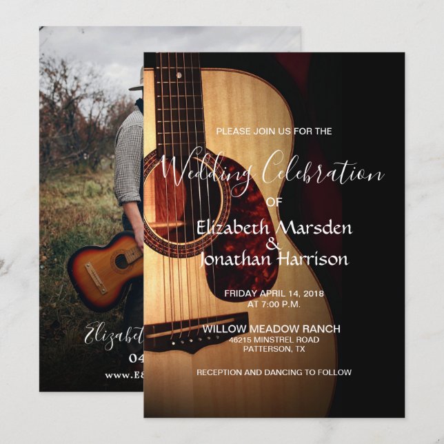 Foto Moderne Gitarre Musiker Hochzeit Einladung (Vorne/Hinten)