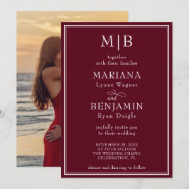 Foto Moderne Grenzhochzeit Minimalistisch Burgund  Einladung