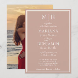 Foto Moderne Minimalistische Boho Pink Hochzeit Einladung