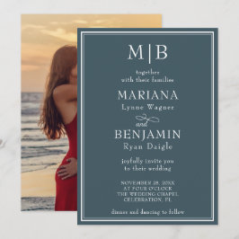 Foto Modernes Minimalistisches Boho Blue Wedding Einladung