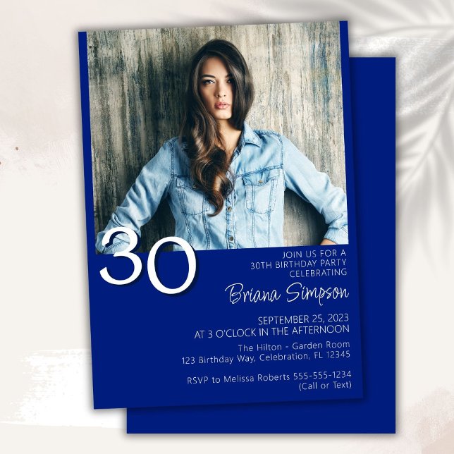 Foto Modernes Minimalistisches Royal Blue 30. Gebu Einladung (Von Creator hochgeladen)