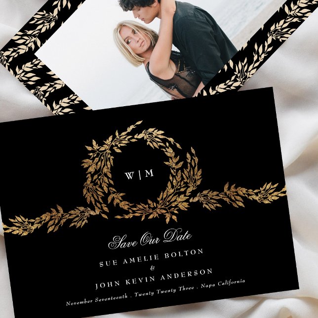 Foto Monogram Black Wappen Classic Gold Wedding Save The Date (Von Creator hochgeladen)