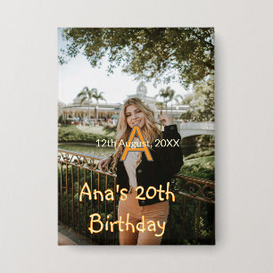 Foto-Monogramm Happy 20. Geburtstag Orange Grau Button
