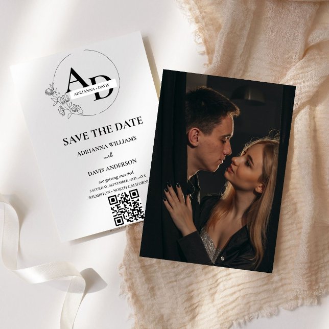 Foto-Monogramm minimalistischer QR-Code-Hochzeit Save The Date (Von Creator hochgeladen)