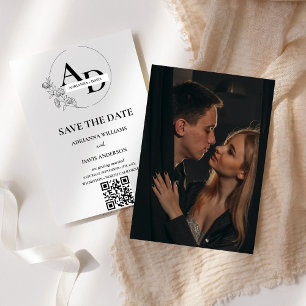 Foto-Monogramm minimalistischer QR-Code-Hochzeit Save The Date