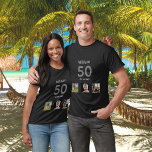 Foto-Monogramm-Typ der Geburtstagspartei T-Shirt<br><div class="desc">Für einen 50. Geburtstag (oder jedes Alter) als Geschenk oder für das Party. Eine Collage von 3 Fotos von Freunden,  Familie,  Interesse oder Haustieren. Personalisieren und fügen Sie seinen Namen,  Alter 50 und ein Datum. Geburtsdatum oder Geburtsdatum der Geburtstagsparty. Grauer und weißer Text.</div>