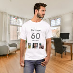 Foto-Monogramm-Typ zum 60. Geburtstag T-Shirt<br><div class="desc">Für einen 60. Geburtstag als Geschenk oder für das Party. Eine Collage von 3 Fotos von Freunden,  Familie,  Interesse oder Haustieren. Personalisieren und fügen Sie seinen Namen,  Alter 60 und ein Datum. Geburtsdatum oder Geburtsdatum der Geburtstagsparty. Grauer und schwarzer Text.</div>