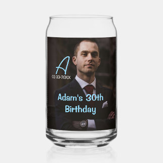 Foto-Monogramm zum 30. Geburtstag in Blau-Weiß-Pas Dosenglas