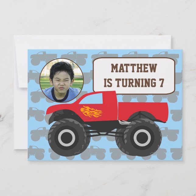 Foto Monster Truck Birthday Einladung (Vorderseite)