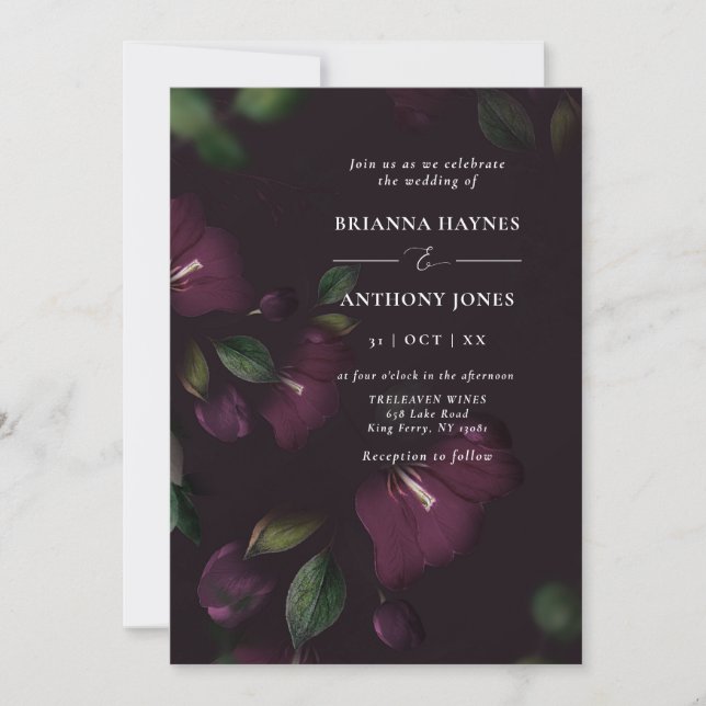 FOTO Moody Lila Bloom Grunge Wedding Einladung (Vorderseite)