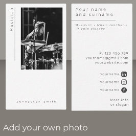 Foto Musiker Schwarz-weiß moderne Business Card Visitenkarte