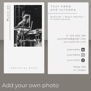 Foto Musiker Schwarz-weiß moderne Business Card Visitenkarte