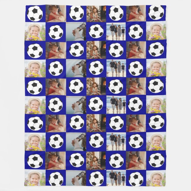 Foto-Muster der Fußball-Familie Blau Fleecedecke (Vorderseite)