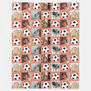 Foto-Muster der Fußball-Familie Collage Orange Fleecedecke