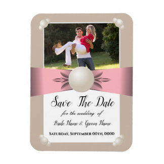 Foto "Mute Blush & Tan Pearl Ribbon" Save the Date Magnet