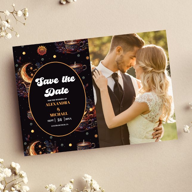 Foto Mystical Black Gold Celestial Stars Hochzeit Save The Date (Von Creator hochgeladen)
