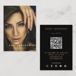 Foto Nail Artist Salon QR Code Social Media Black Visitenkarte