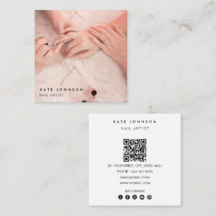 Foto Nail Artist Salon QR Code Social Media Quadratische Visitenkarte