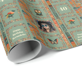 Foto Name Age Ethnic Bohemisch Dark Green Geburtst Geschenkpapier