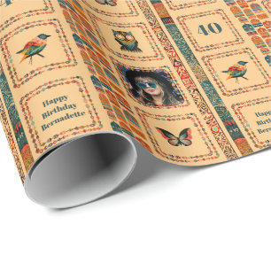 Foto Name Age Ethnic Bohemisch Peach Owl Geburtsta Geschenkpapier