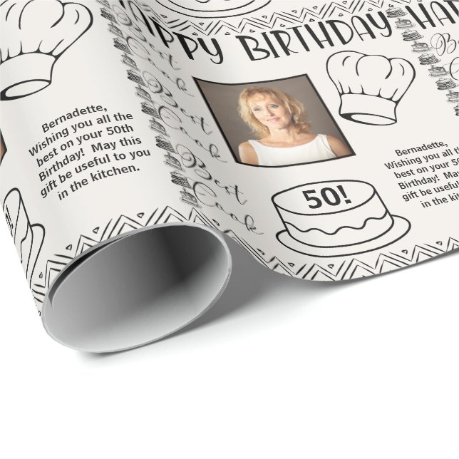 Foto Name Age Text Bester Koch Geburtstag Geschenkpapier (Rolleneckpunkt)