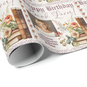 Foto Name Alter Text Buchliebhaber Aquarell-Stil Geschenkpapier