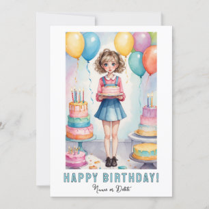 *FOTO NAME Geburtstagskarten Mädchen Kuchen Einladung