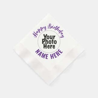 Foto & Name Geburtstagsparty Paper Napkins LILA Serviette