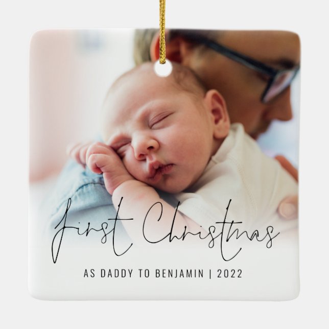 Foto Name Jahr Erste Weihnacht als Papa Keramikornament (Rückseite)