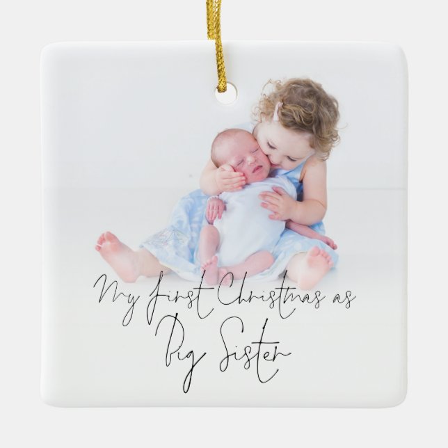 Foto Name Jahr Erste Weihnachtsfeier Große Schwest Keramikornament (Vorderseite)