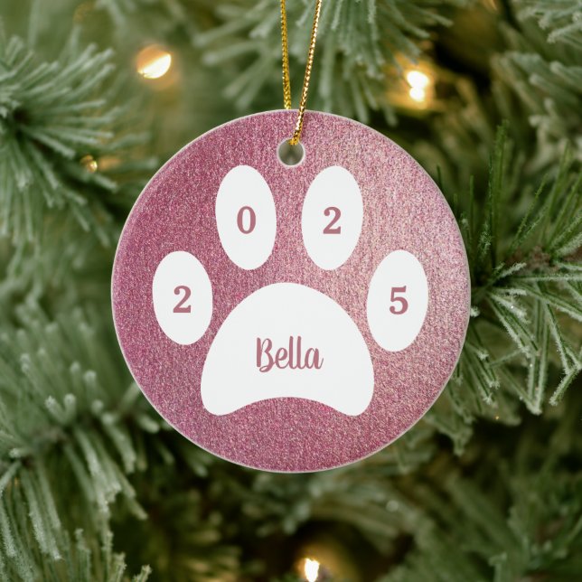 Foto Name Jahr Weiße Farbe Rose Gold Keramik Ornament (Baum)