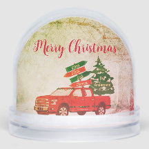 Foto Name Red Truck Merry Retro Weihnachten
