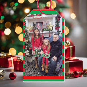 FOTO & Name Set von 10 großen Weihnachtsfeiertag Geschenkanhänger