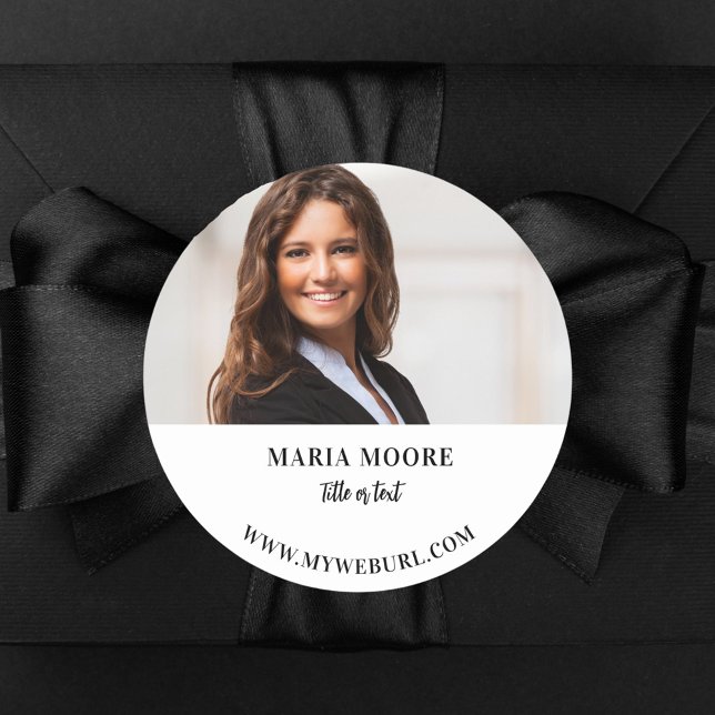 Foto Name Text Kontaktinformationen Markenfarbe Runder Aufkleber (Von Creator hochgeladen)