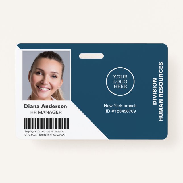 Foto Name Unternehmen Logo Barcode Sicherheit Ausweis (Vorderseite)