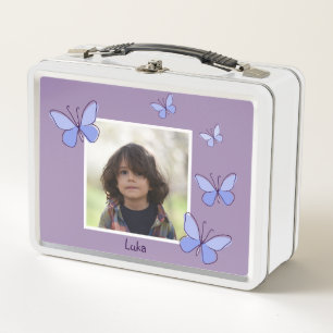 Foto Name Violetter und blauer Schmetterling flatt Metall Brotdose