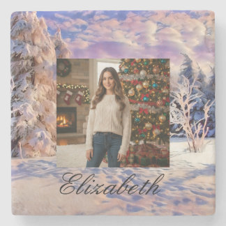 Foto Name Winterlandschaft Wasserfarbe Lila Rosa Steinuntersetzer
