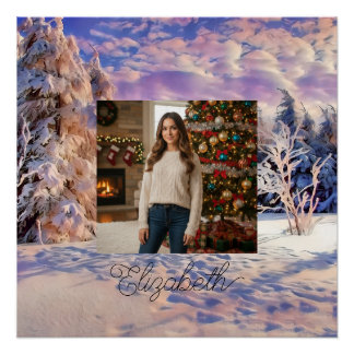 Foto Name Winterlandschaft Wasserfarben Lila Rosa Poster