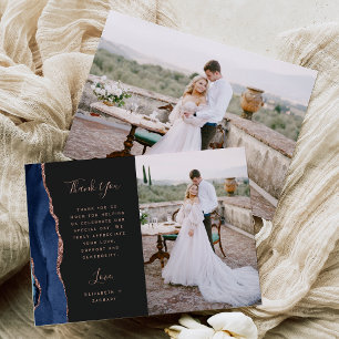 Foto Navy Blau Achat Roségold Dunkle Hochzeit Dankeskarte