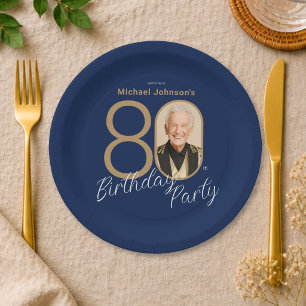 Foto Navy Blau Gold Elegant Benutzerdefinierter 80 Pappteller