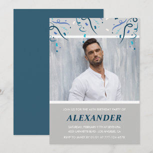 Foto Navy blauer Confetti für ihn 46. Geburtstag Einladung