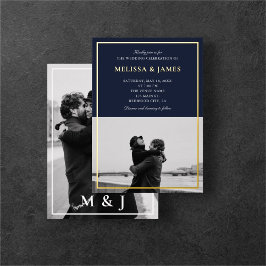 Foto Navy Blue Elegante Hochzeit Folieneinladung