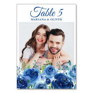 Foto Navy Blue Floral Wedding Tischnummer