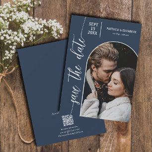 Foto Navy Blue QR Code Hochzeit Save The Date