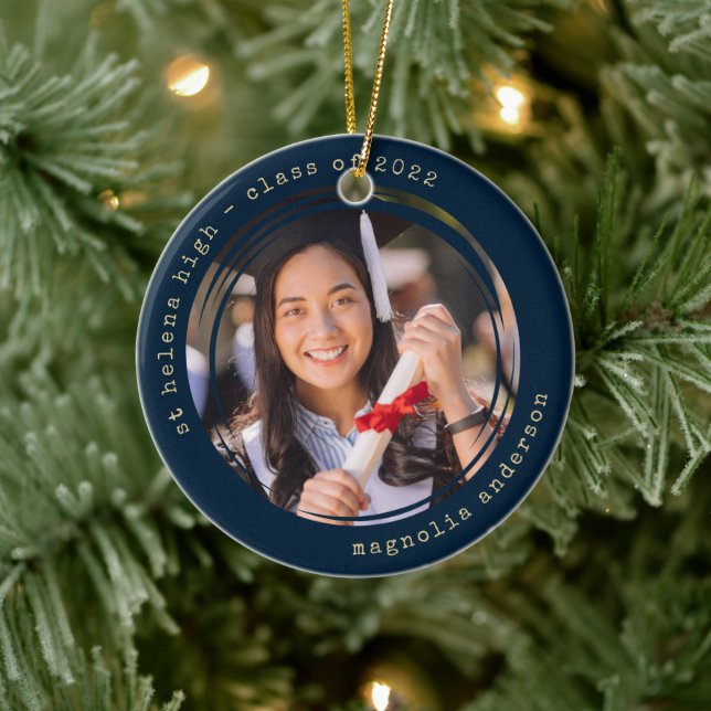 Foto Navy Gold School Uni-Abschluss Keramik Ornament (Baum)