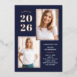 Foto Navy und Rose Gold Grad Party 2024 Folieneinladung