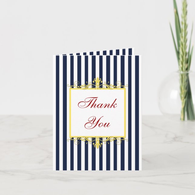 Foto Navy White Yellow Strips Danke Karte (Vorderseite)
